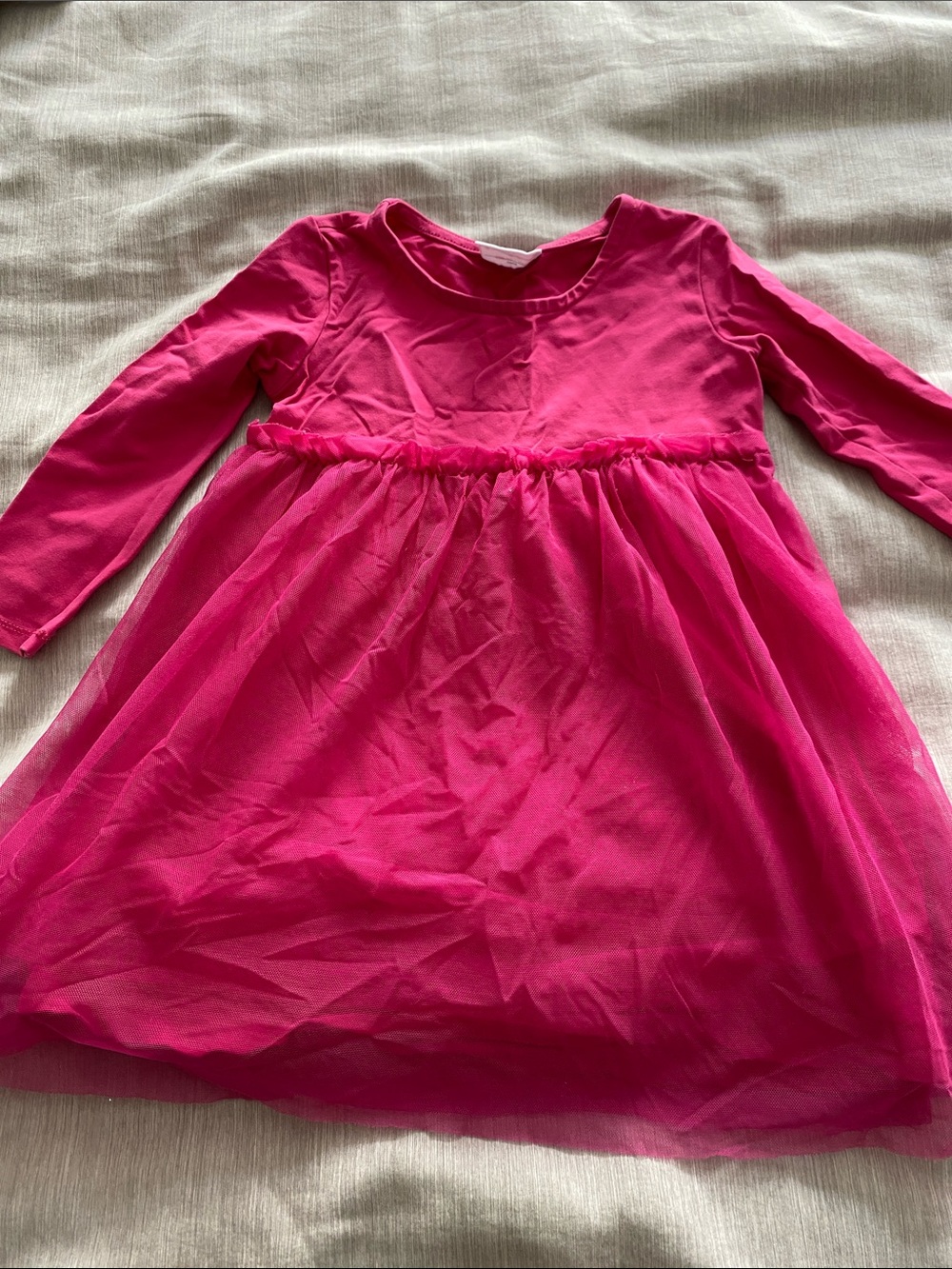 Hanna Andersson Girls Bright Fuchsia Long-Sleeve Tulle Dress